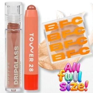Tower 28 Lip Balm, Morphe Drip Glass & BFC Cream Highlighter Set - Nude & Coral